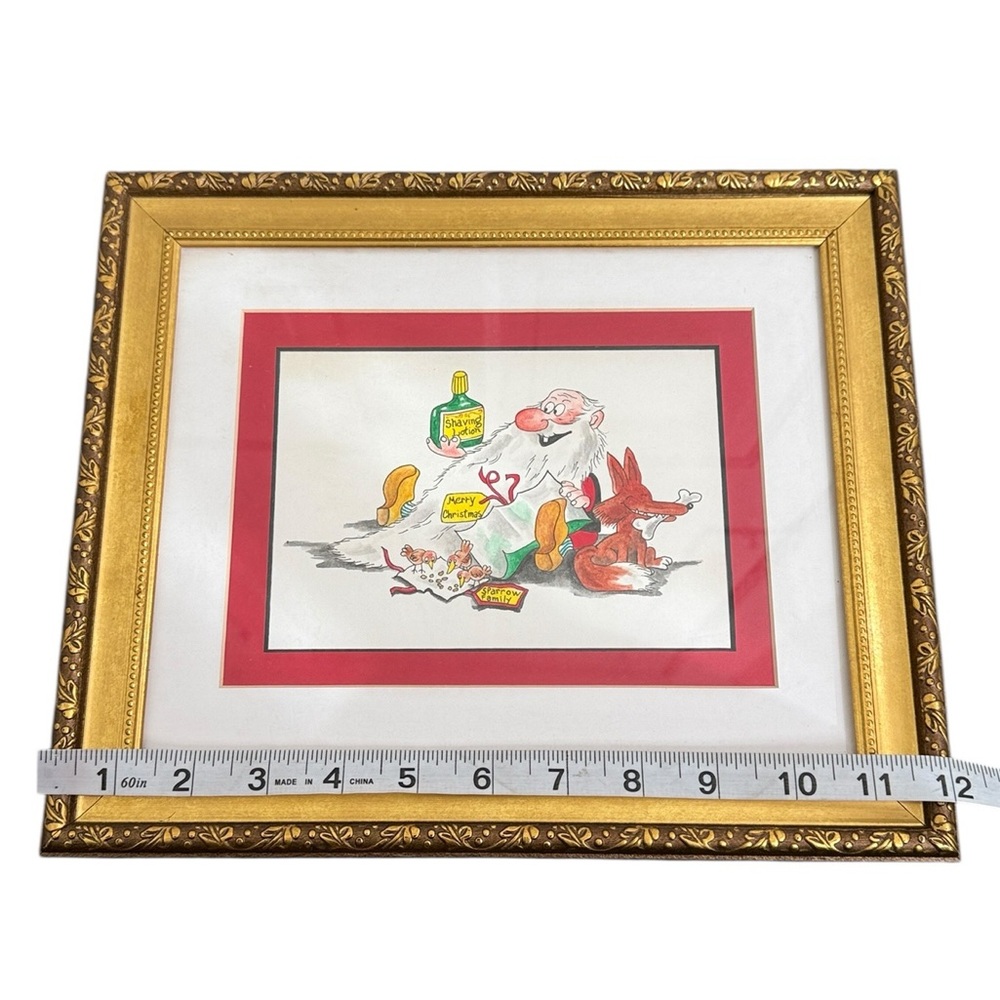 Santa Clause & His Elves Wall Decor Re-Drawn Painted Gold Frames Set of 3 - Picture 15 of 16